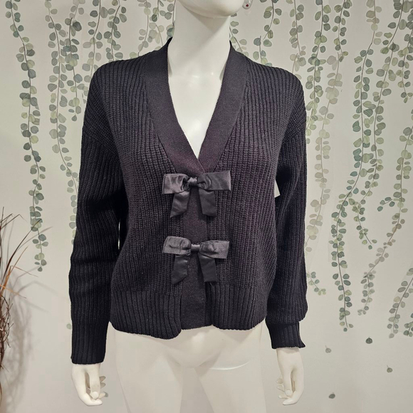 NWOT French Connection Babysoft Satin Bow Cardigan Sz M - Picture 4 of 10